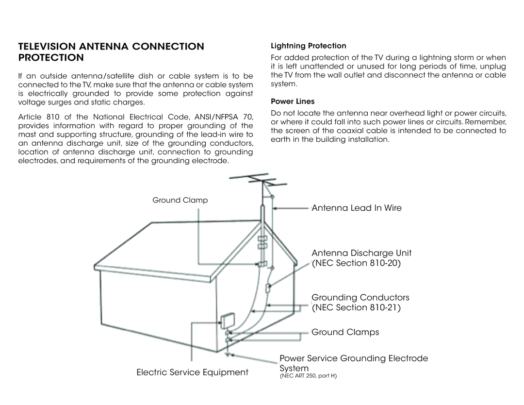 Vizio M471IA2, M321I-A2, M321IA2, M471I-A2 user manual Television Antenna Connection Protection 