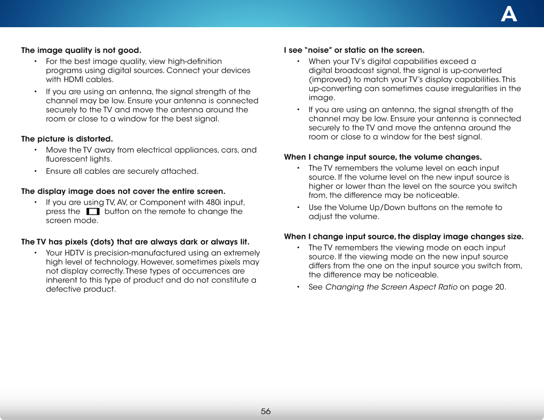 Vizio M471IA2, M321I-A2, M321IA2, M471I-A2 user manual See Changing the Screen Aspect Ratio on 