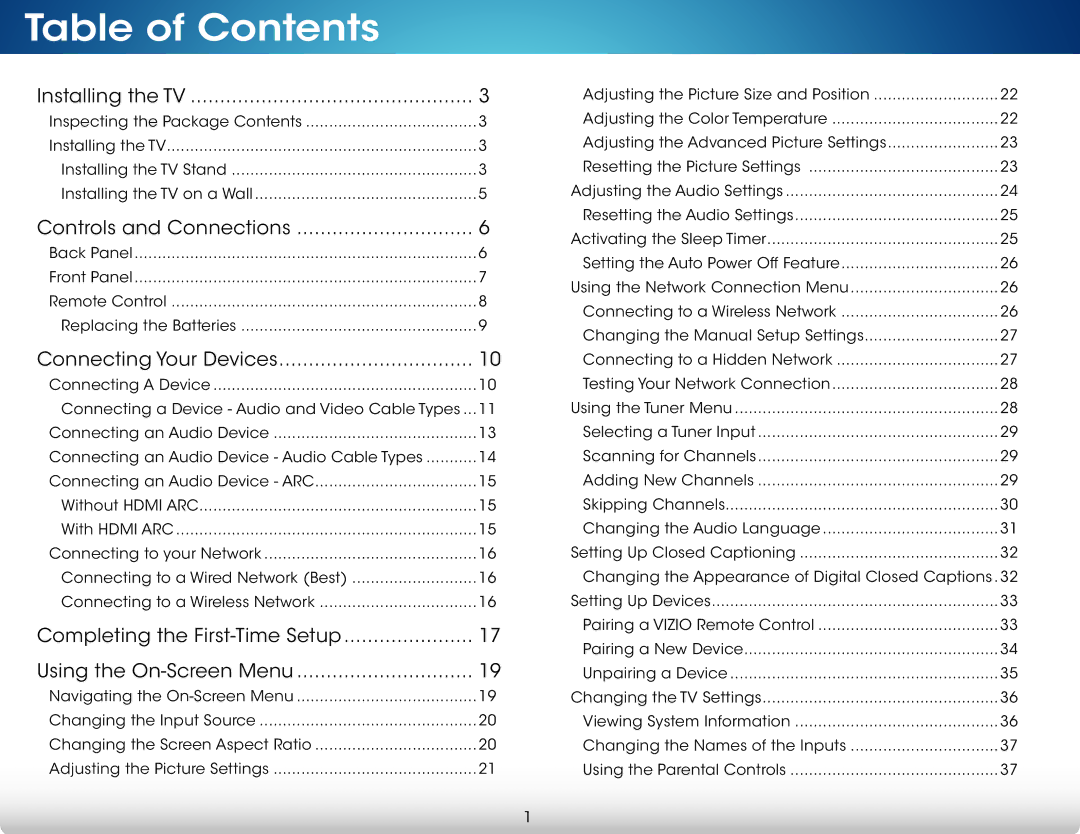 Vizio M471I-A2, M321I-A2, M321IA2, M471IA2 user manual Table of Contents 