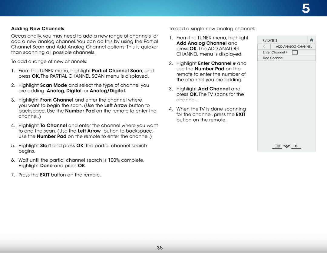 Vizio M321I-A2 user manual ADD Analog Channel 