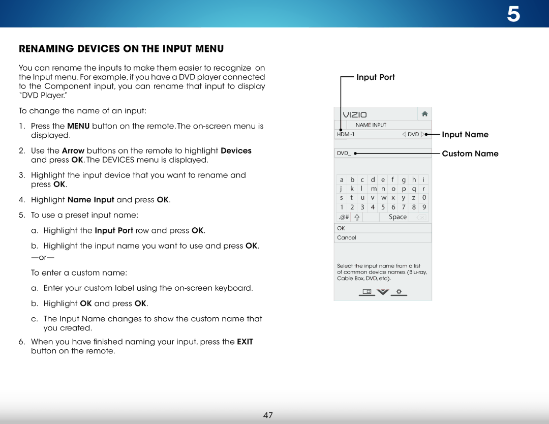 Vizio M321I-A2 user manual Renaming Devices on the Input Menu, Name Input, Dvd 