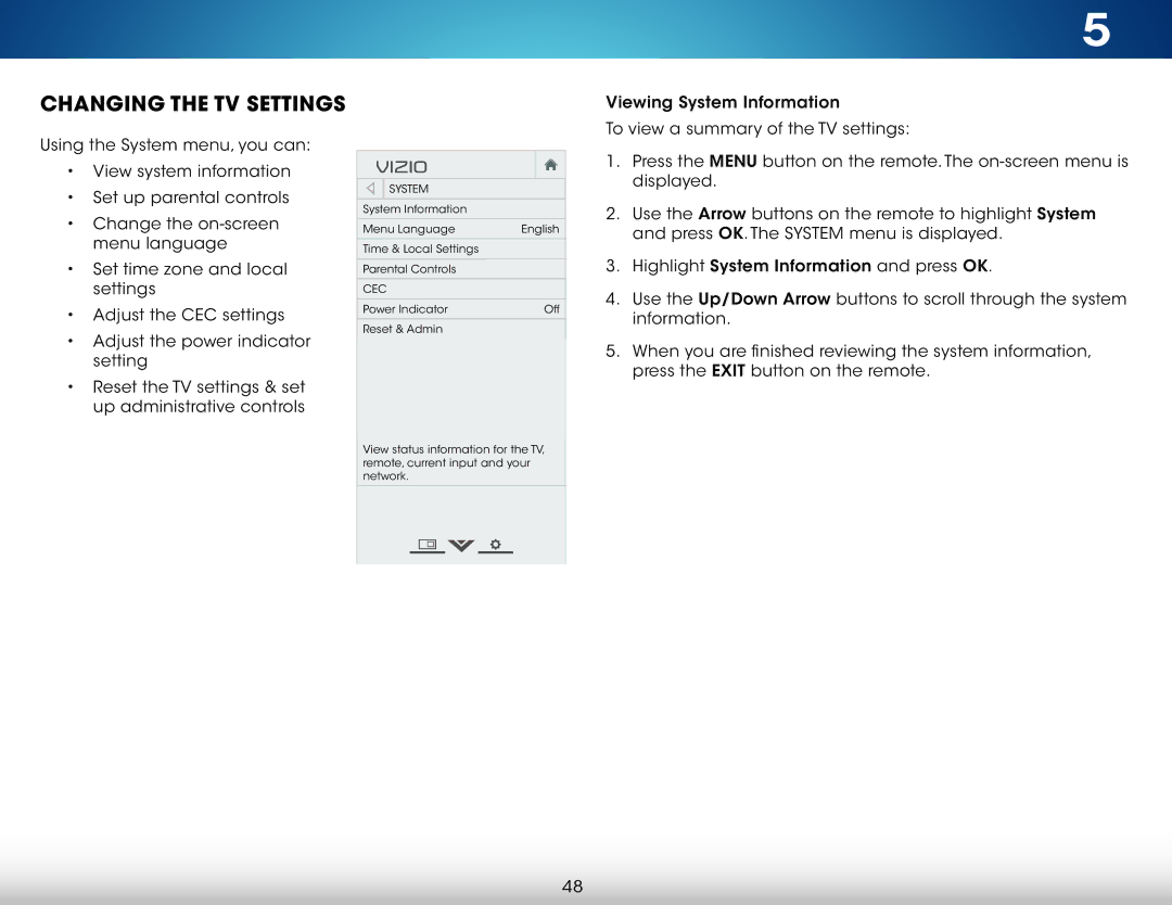 Vizio M321I-A2 user manual Changing the TV Settings, System, Cec 