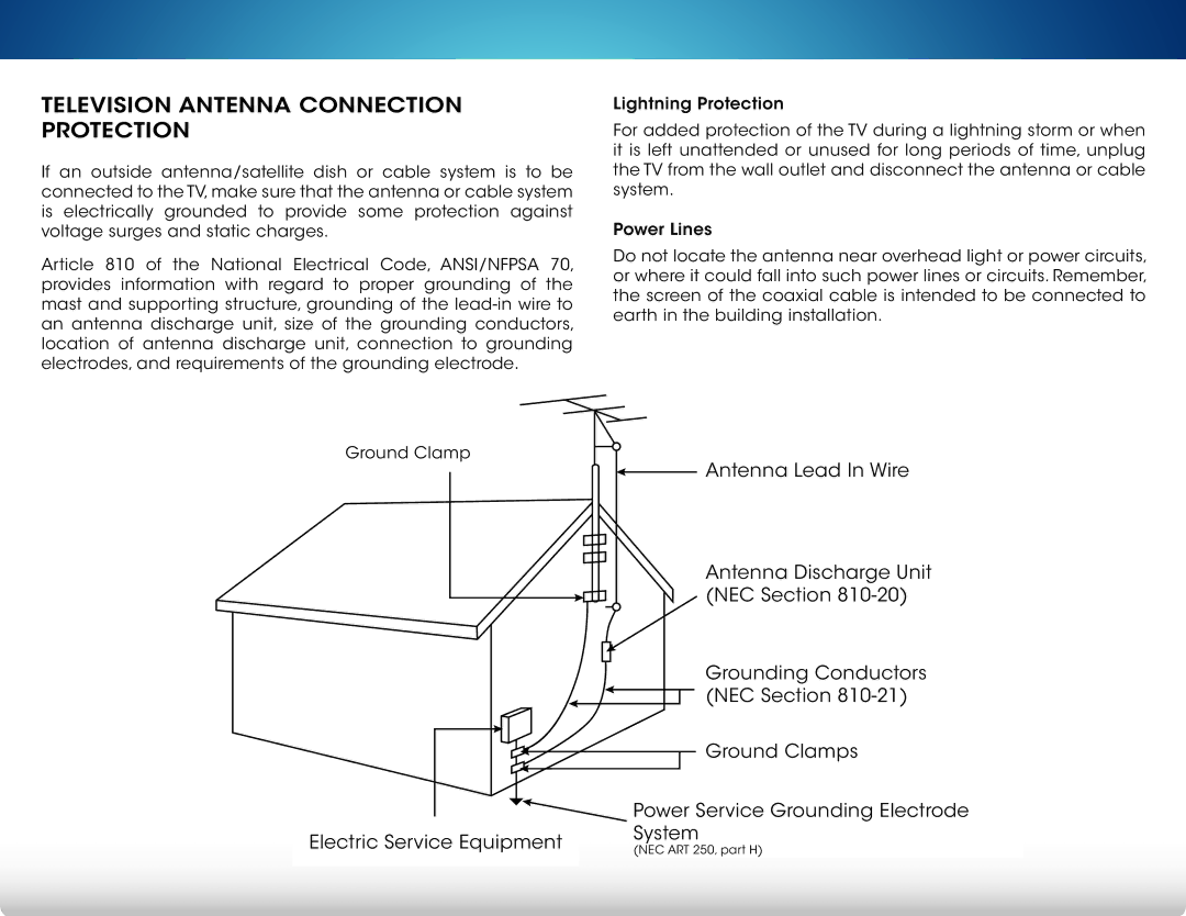 Vizio M321I-A2 user manual Television Antenna Connection Protection 