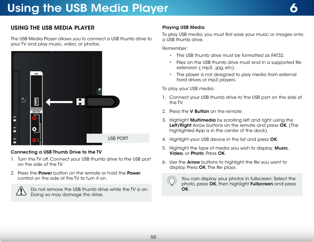 Vizio M321I-A2 user manual Using the USB Media Player 