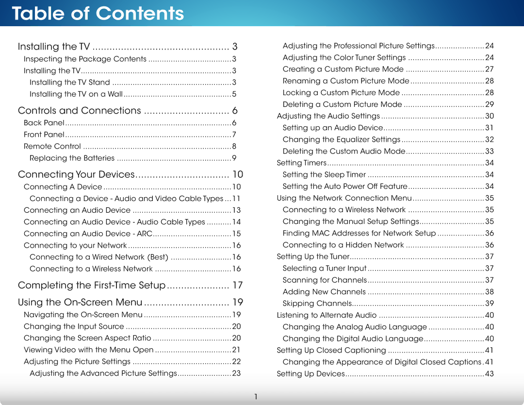 Vizio M321I-A2 user manual Table of Contents 