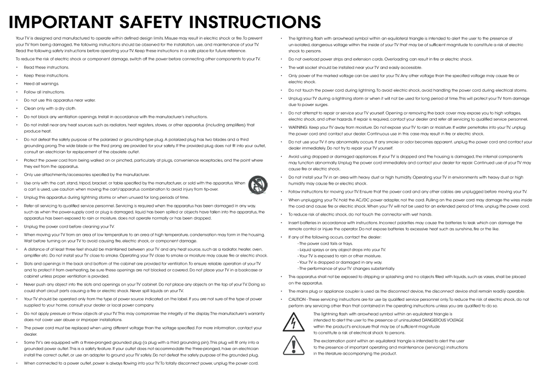 Vizio M321I-A2 quick start Important Safety Instructions 