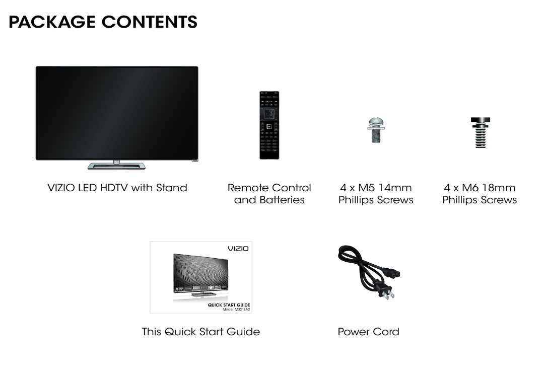 Vizio M321I-A2 quick start Package Contents 