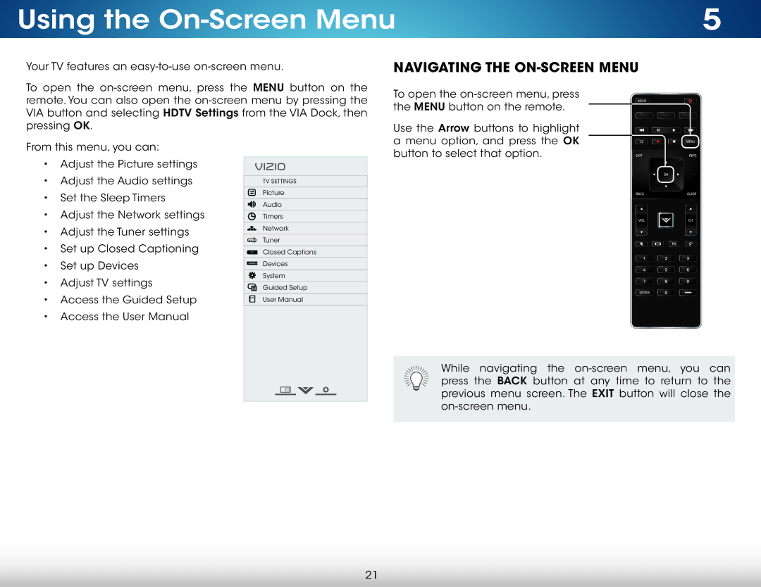 Vizio M322i-B1 user manual Using the On-Screen Menu, Navigating the On-Screen Menu 