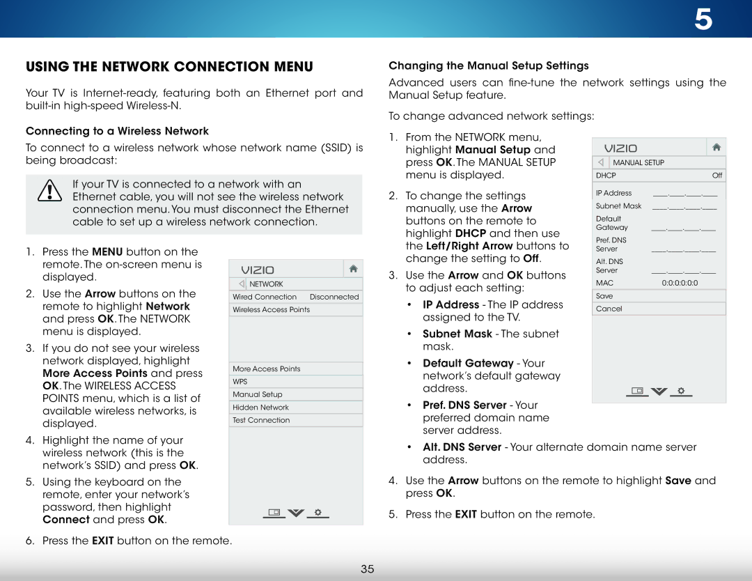 Vizio M322i-B1 user manual Using the Network Connection Menu 