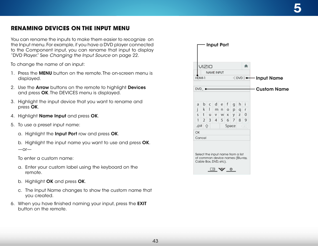 Vizio M322i-B1 user manual Renaming Devices on the Input Menu 