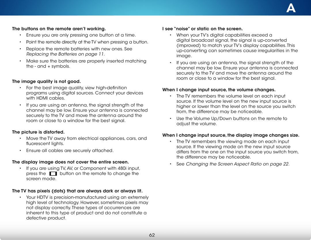 Vizio M322i-B1 user manual See Changing the Screen Aspect Ratio on 