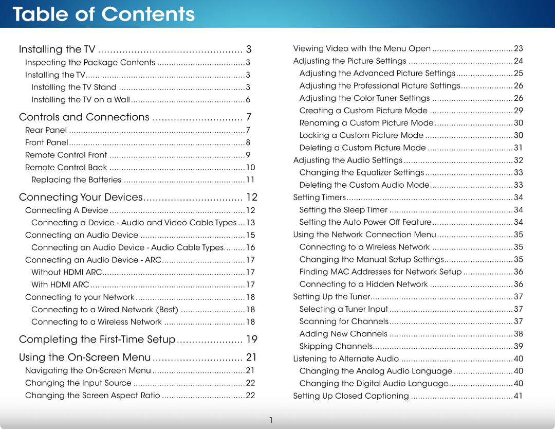 Vizio M322i-B1 user manual Table of Contents 