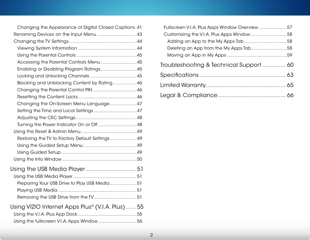 Vizio M322i-B1 user manual Using the USB Media Player, Using Vizio Internet Apps Plus V.I.A. Plus 