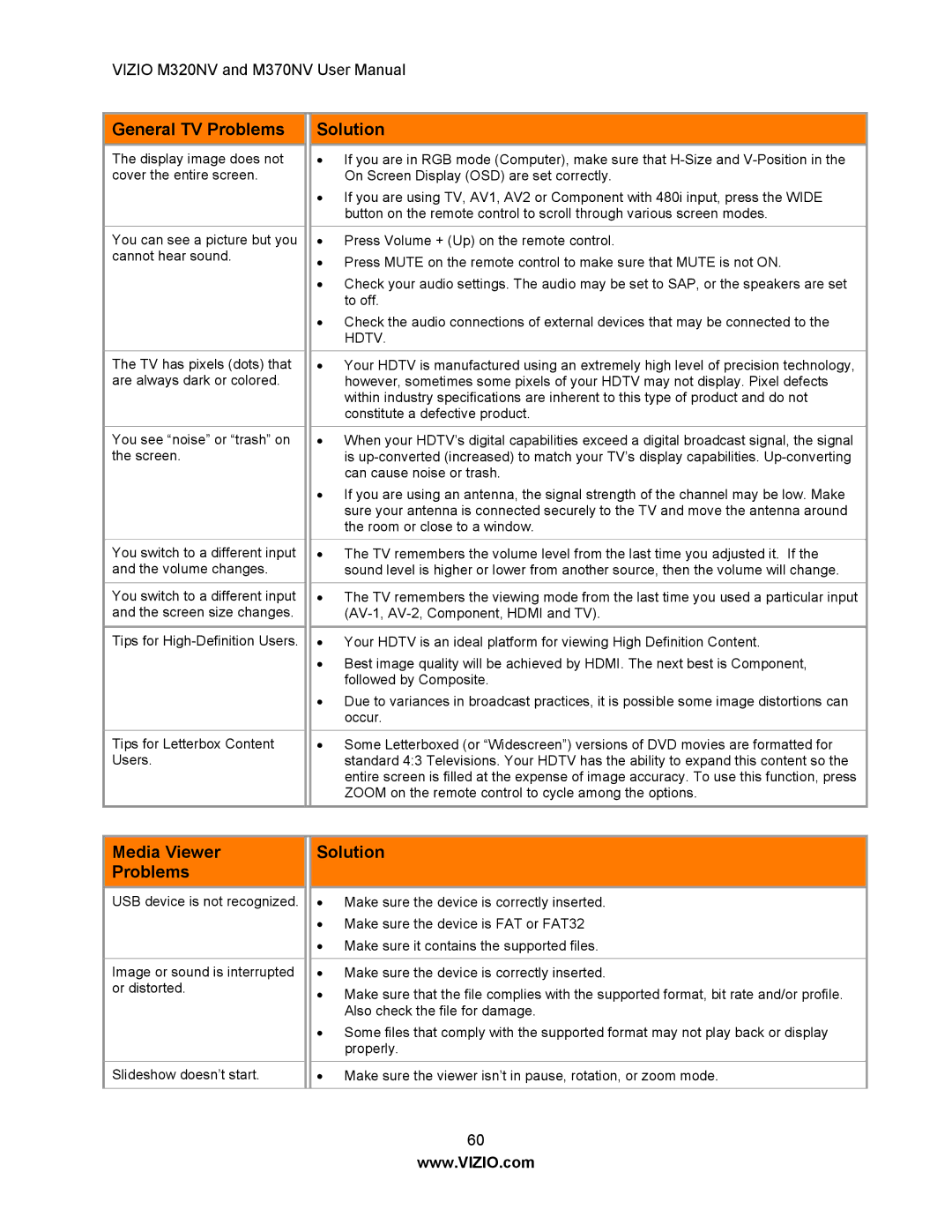 Vizio M370NV, M320NV manual Media Viewer Problems 