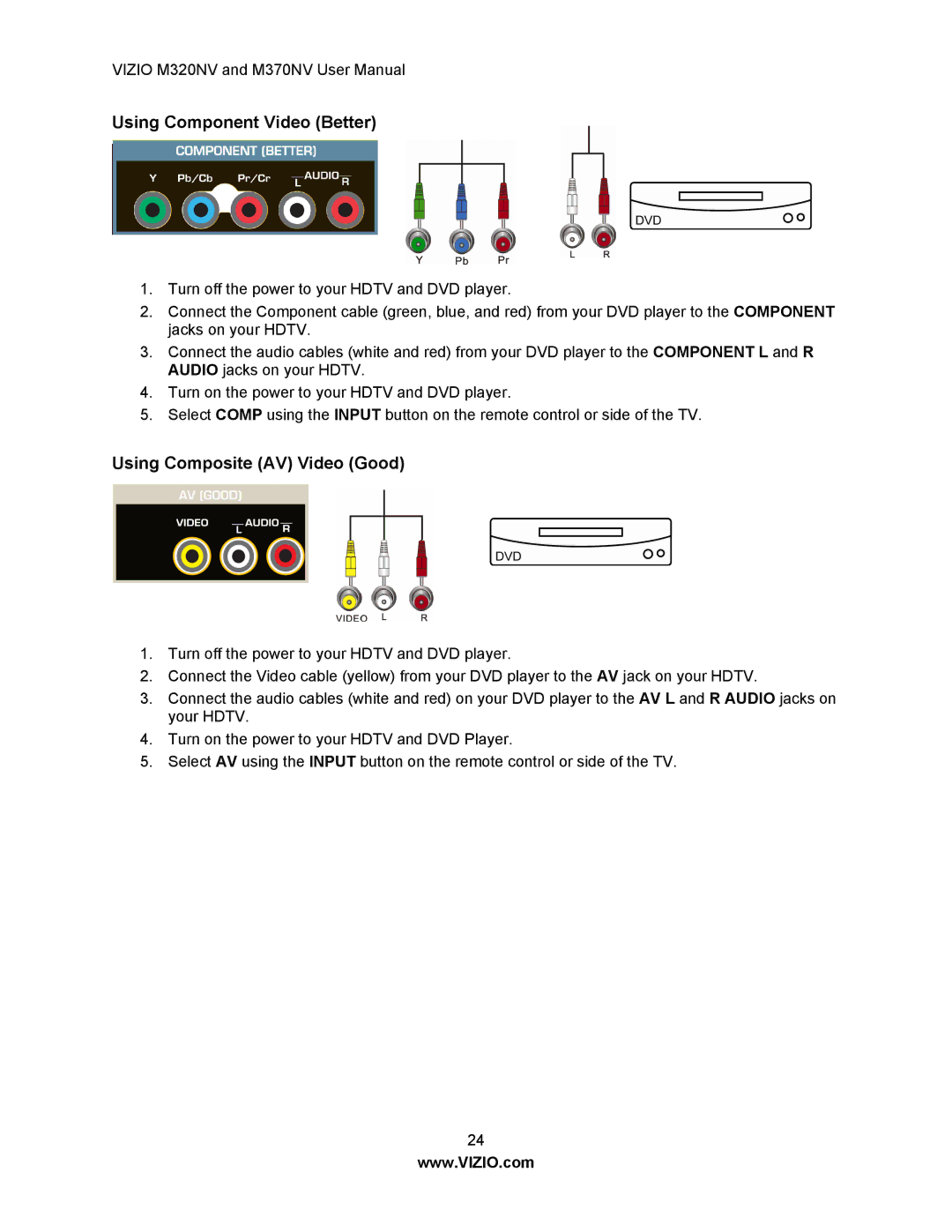 Vizio M370NV, M320NV manual Using Composite AV Video Good 