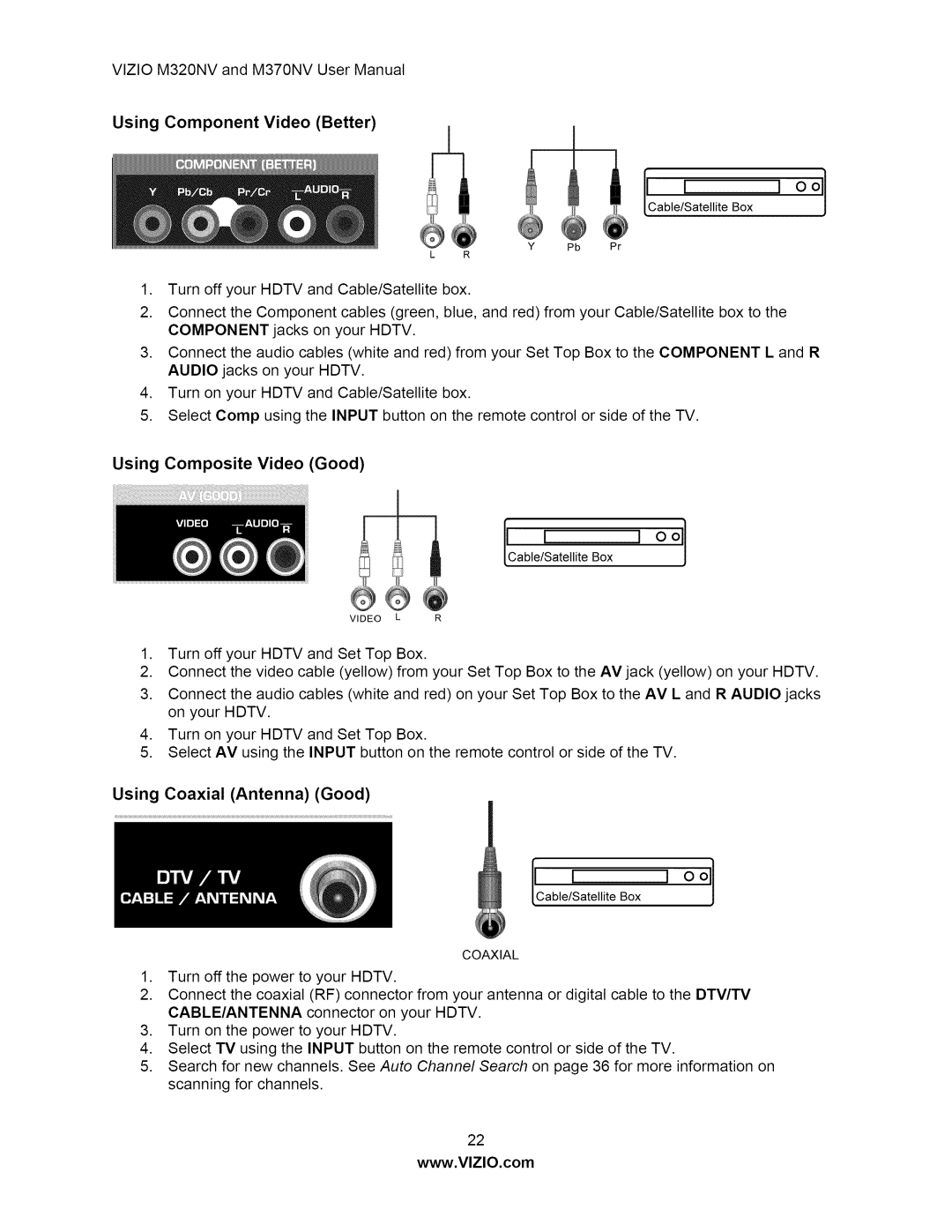 Vizio M370NV user manual E,Sate,,,teO01, Using Coaxial Antenna Good 