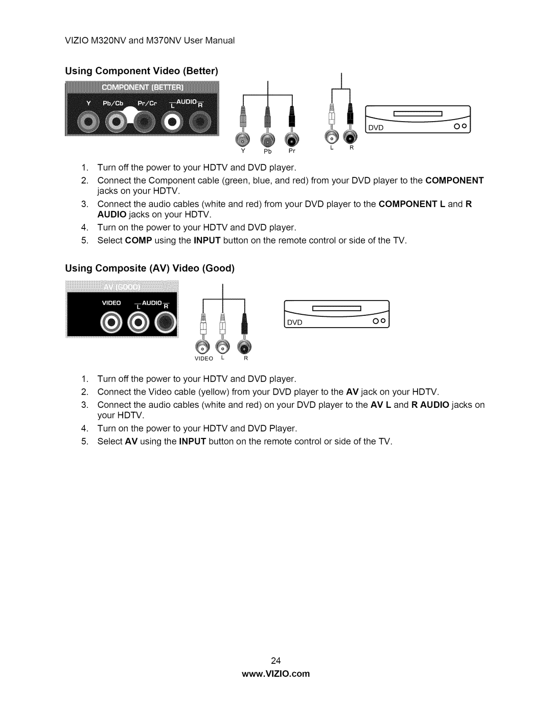 Vizio M370NV user manual Using Composite AV Video Good 