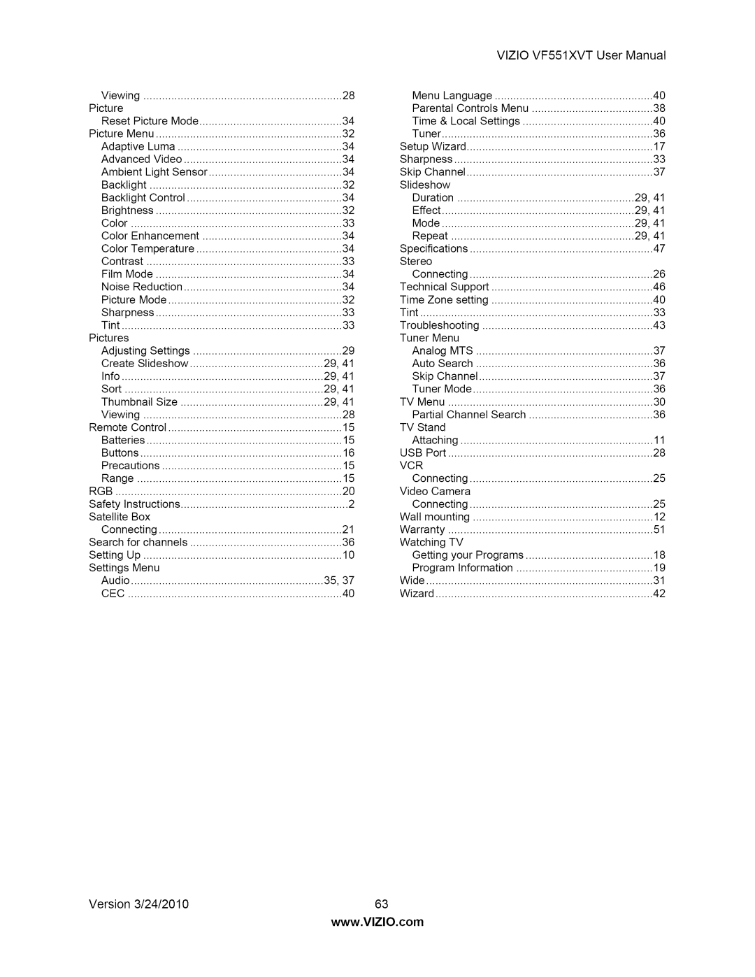 Vizio M370NV user manual VlZIO VF551XVT 