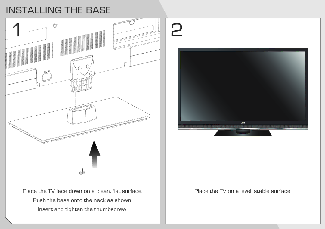 Vizio M370SL, M320SL quick start Installing the Base 