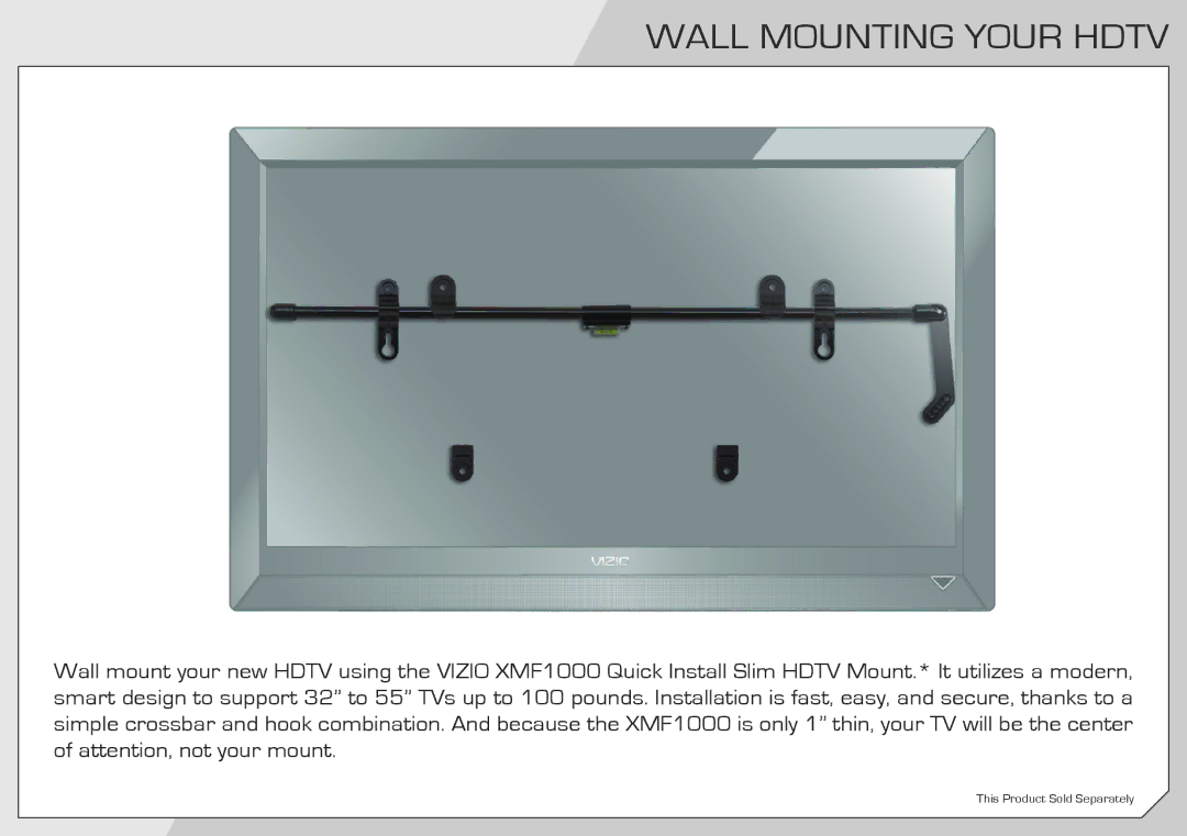 Vizio M320SL, M370SL quick start Wall Mounting Your Hdtv 