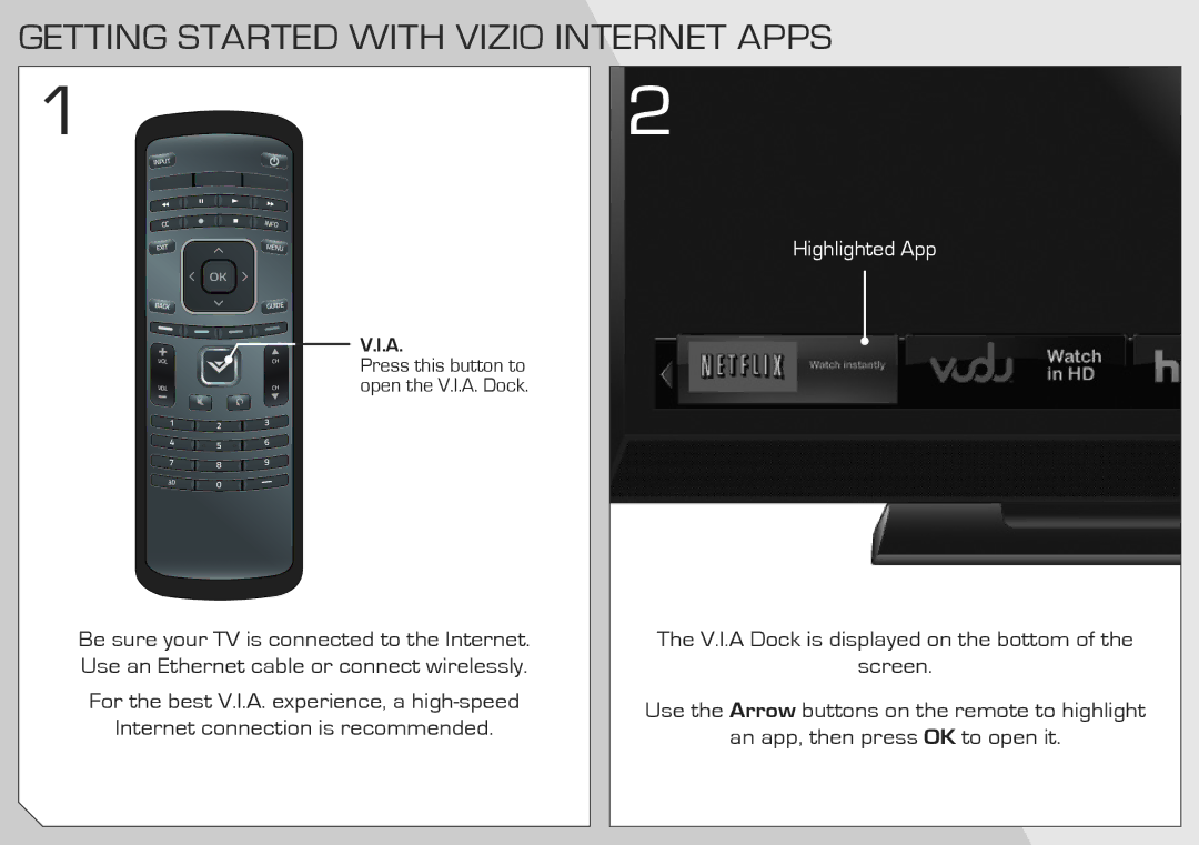 Vizio M3D470KD quick start Getting Started with Vizio Internet Apps, Highlighted App 