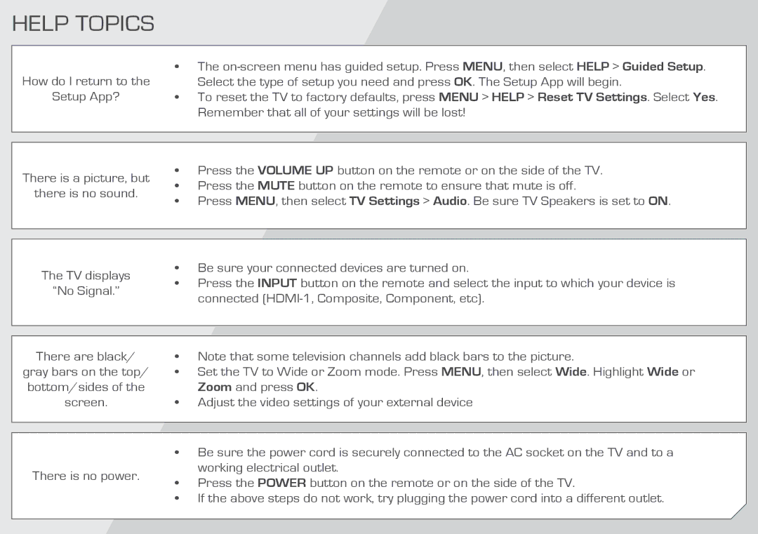 Vizio M3D470KD quick start Help Topics 