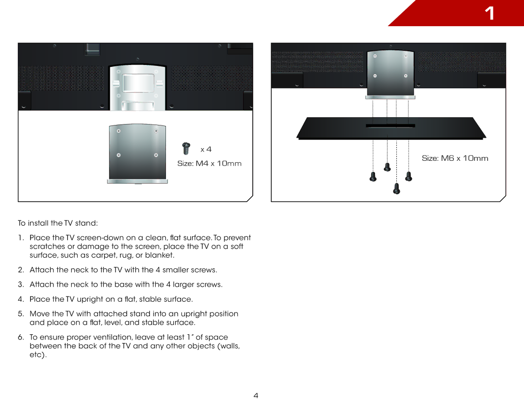 Vizio M3D550KDE, M3D470KDE warranty Size M6 x 10mm 