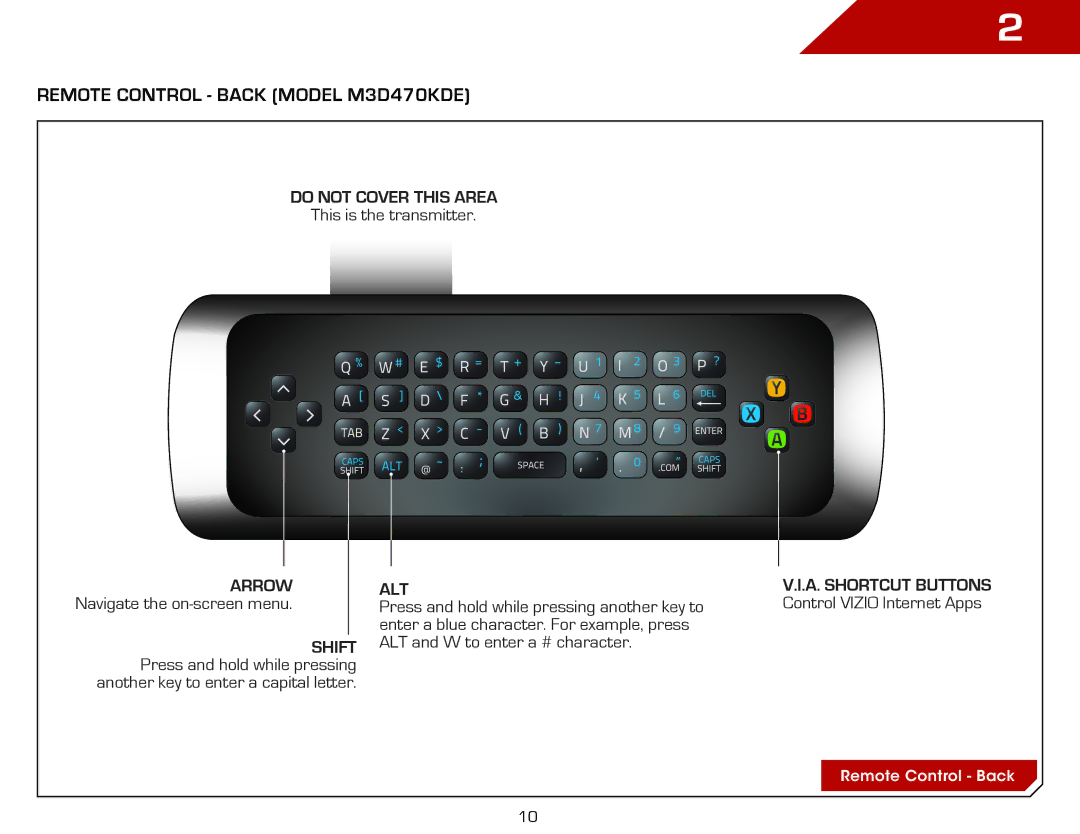 Vizio M3D550KDE warranty Remote Control Back Model M3D470KDE, Shift 