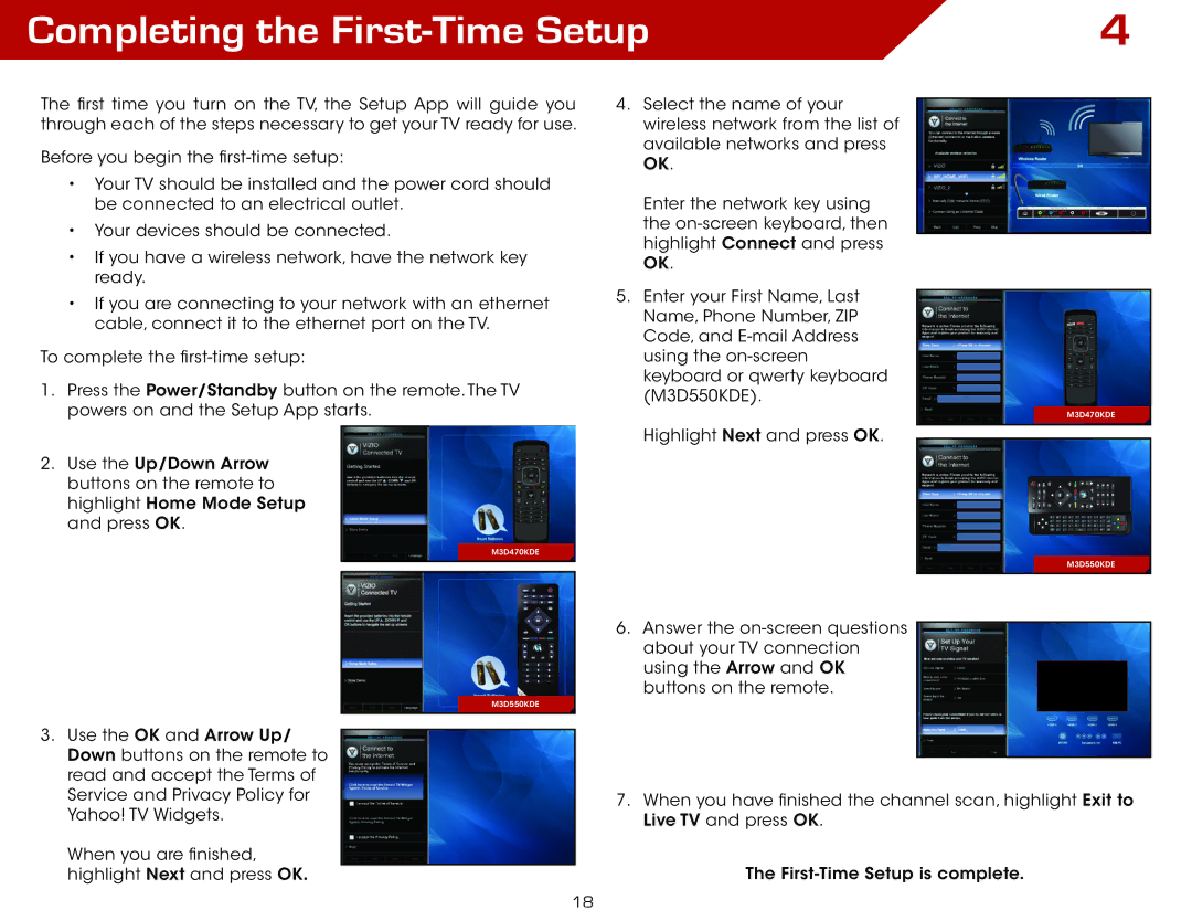 Vizio M3D470KDE warranty Completing the First-Time Setup 