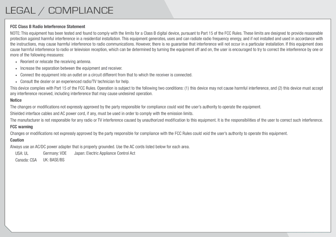 Vizio M3D470KDE quick start Legal / Compliance, FCC warning 