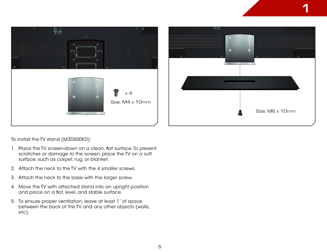 Vizio M3D550KD, M3D470KD warranty Size M4 x 10mm Size M6 x 10mm 