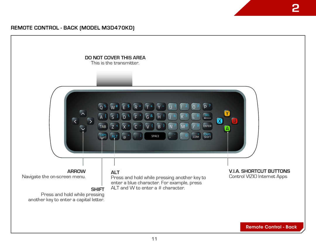 Vizio M3D550KD warranty Remote Control Back Model M3D470KD, Shift 