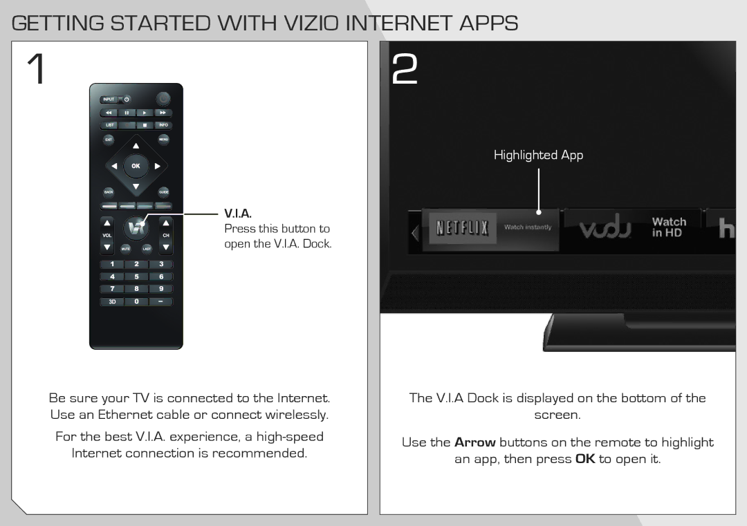 Vizio M3D550KD quick start Getting Started with Vizio Internet Apps, Highlighted App 