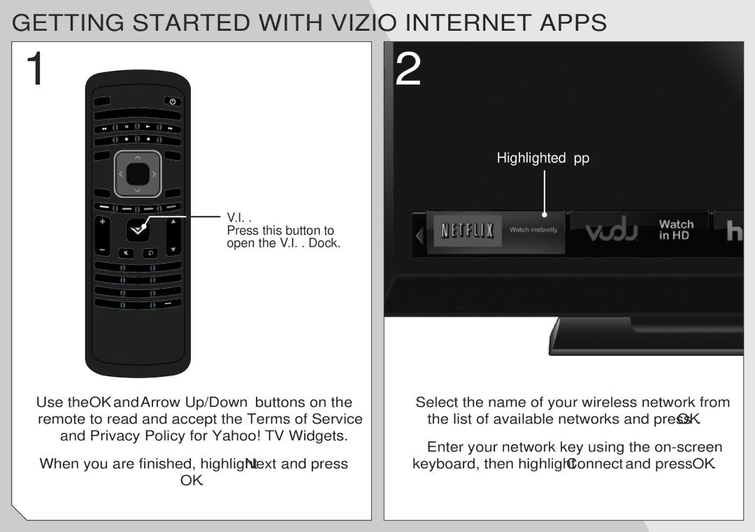 Vizio M3D650SV quick start Getting Started with Vizio Internet Apps, Highlighted App 