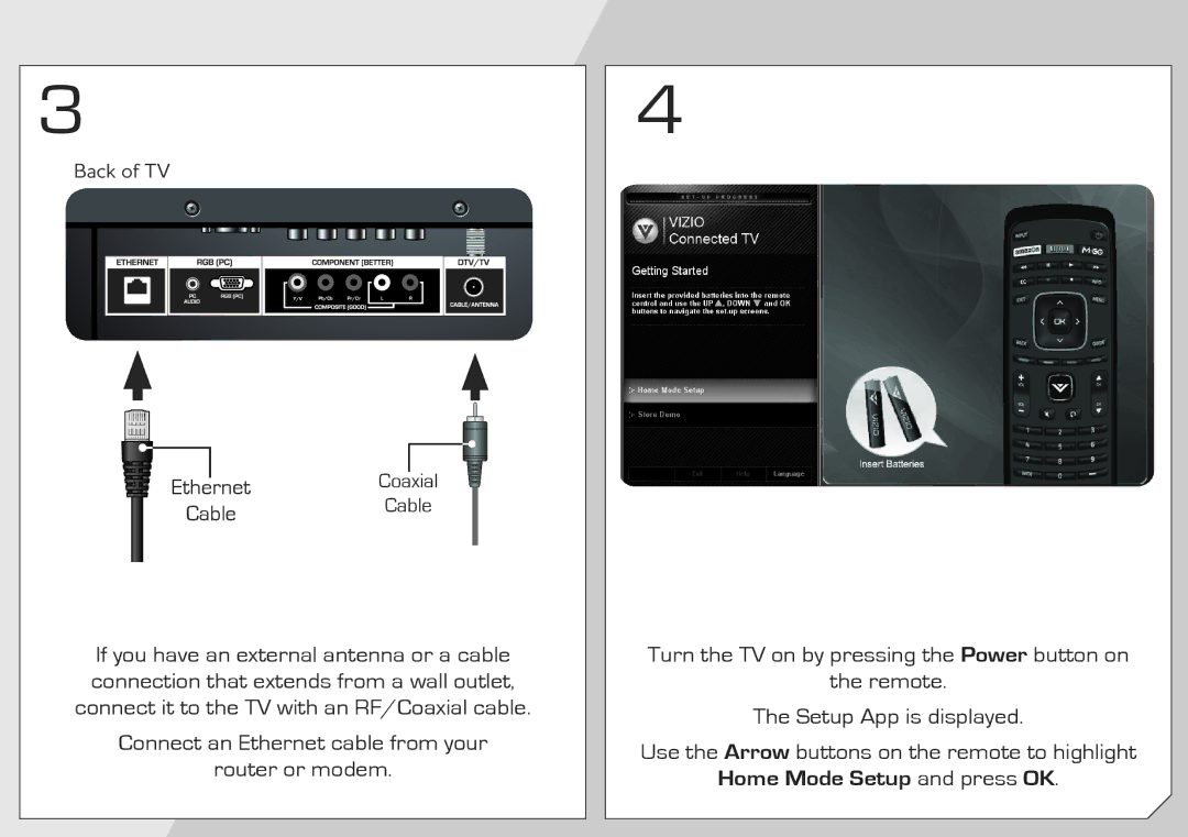 Vizio M3D651SV quick start Home Mode Setup and press OK 