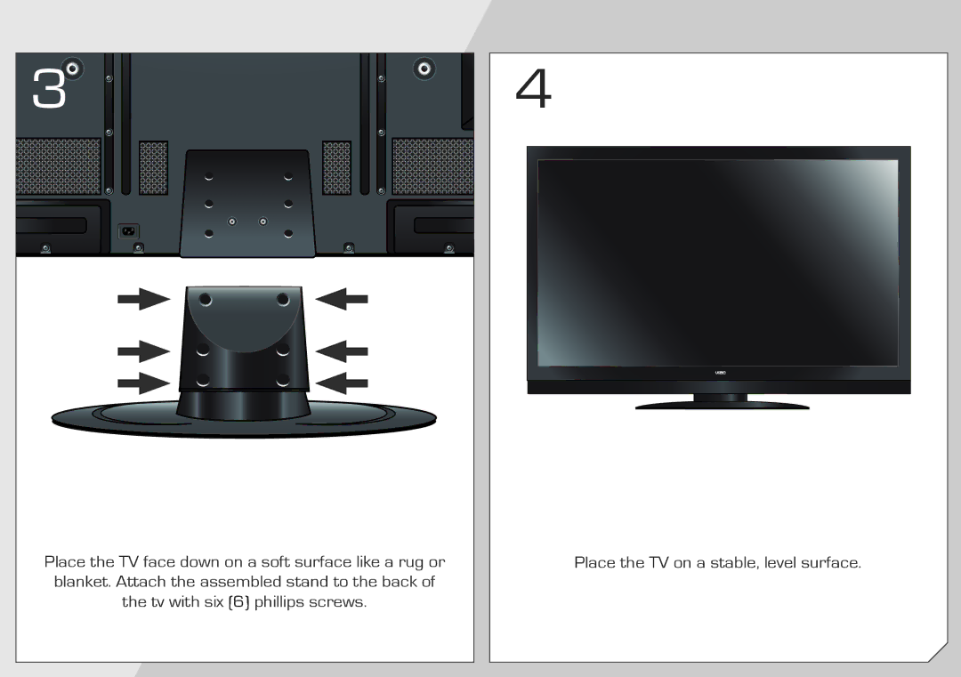 Vizio M3D651SV quick start Place the TV on a stable, level surface 