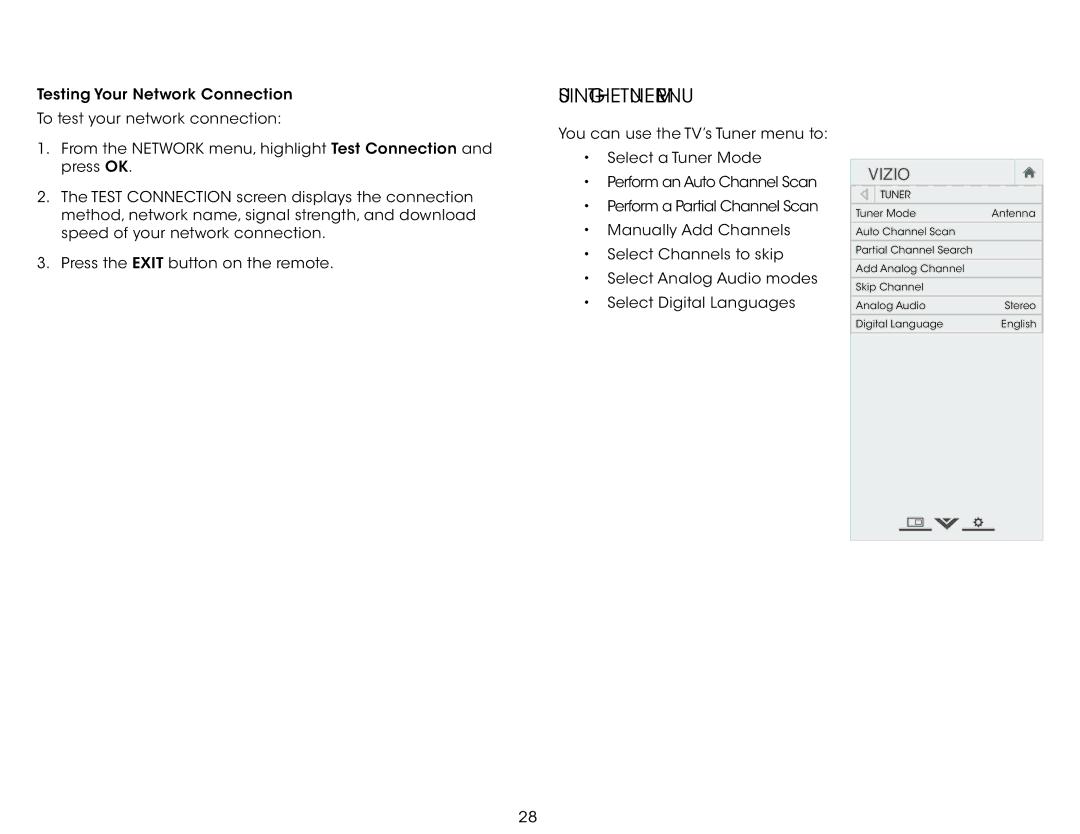 Vizio M401I-A3, M401IA3 user manual Using the Tuner Menu 