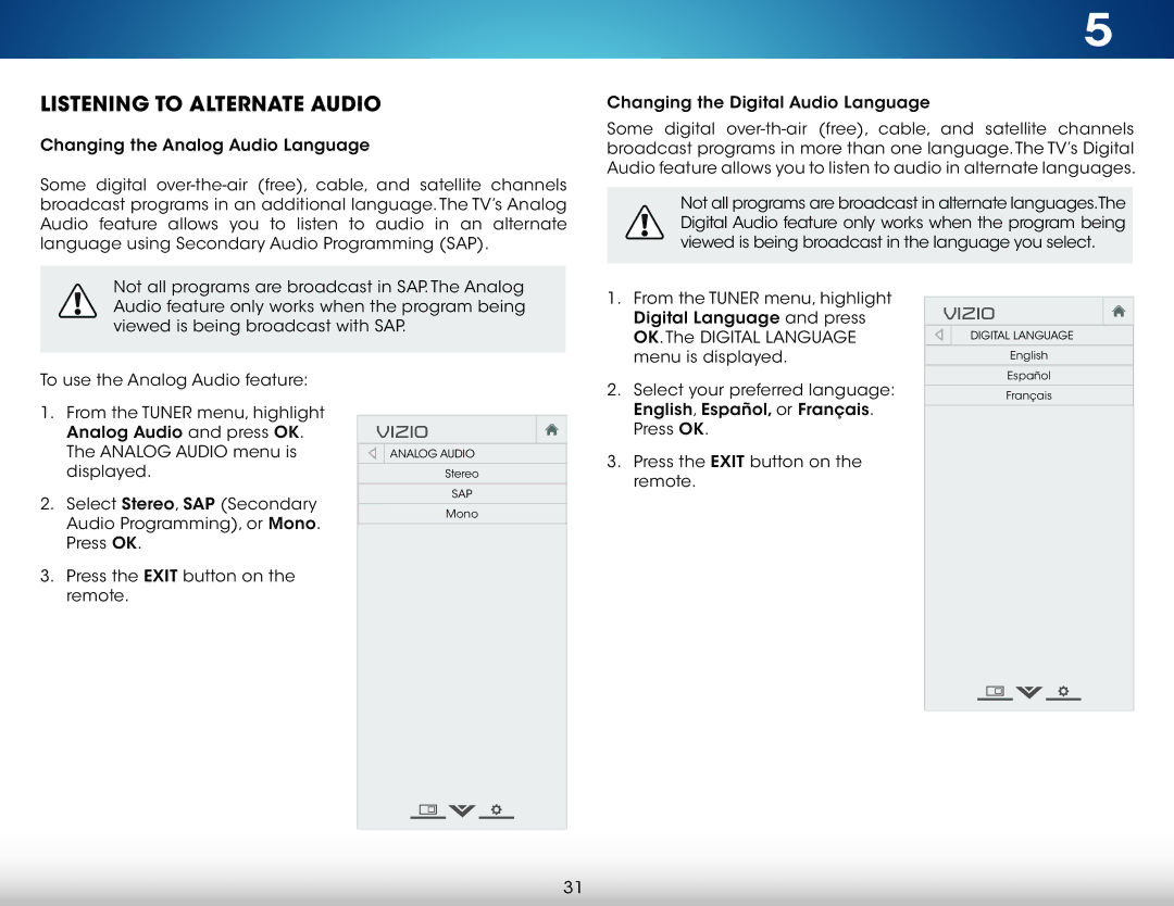 Vizio M401IA3, M401I-A3 user manual Listening to Alternate Audio 