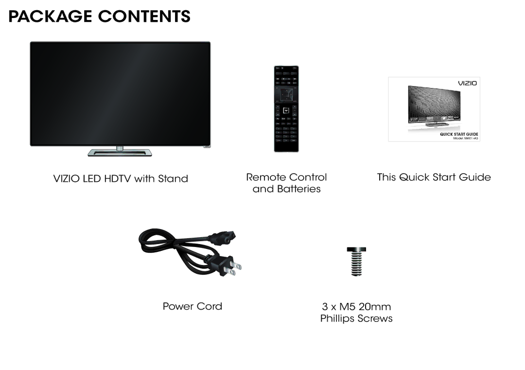 Vizio M401I-A3 quick start Package Contents 