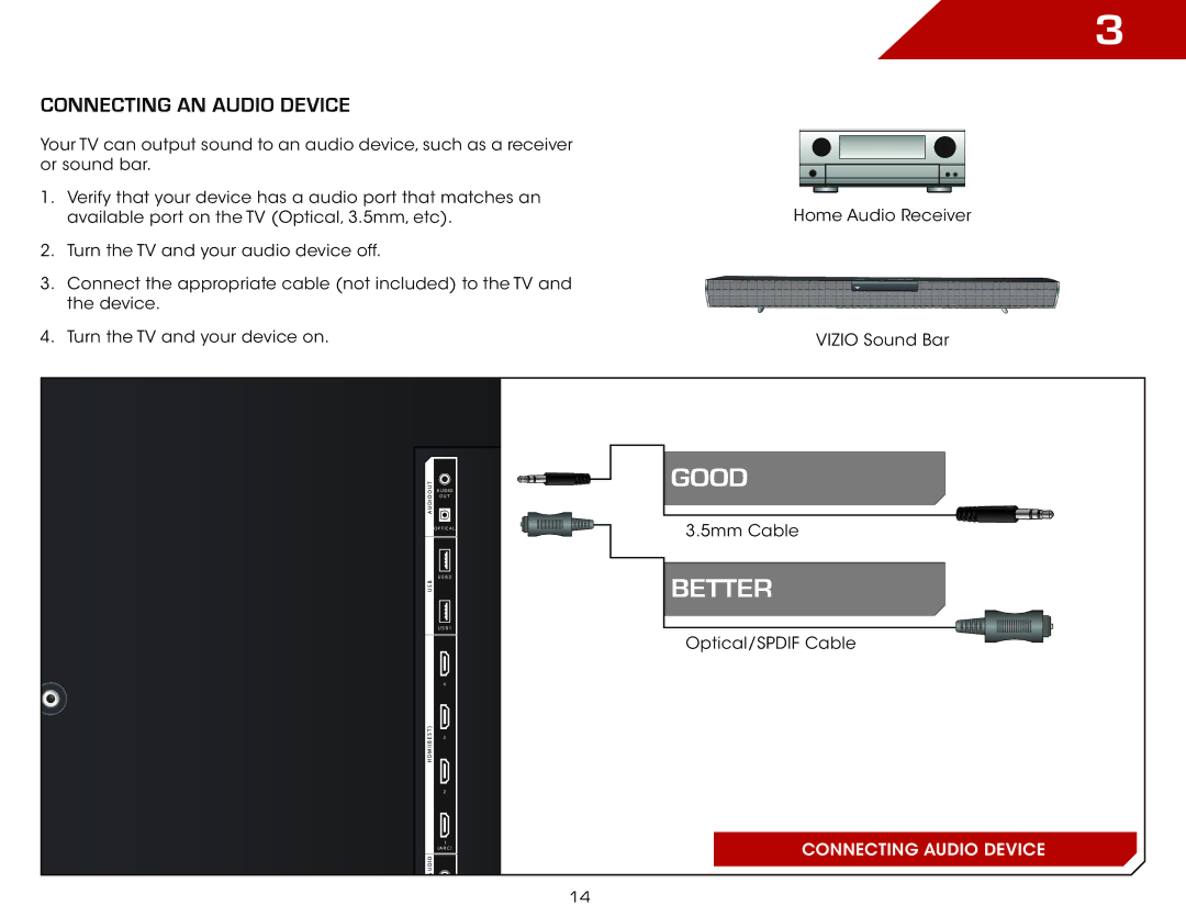 Vizio M420KD warranty Connecting an audio device 