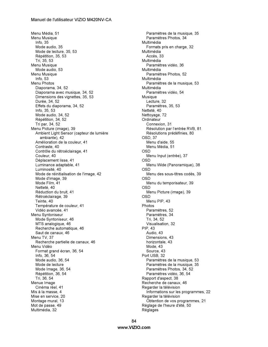 Vizio M420NV-CA manual Osd 