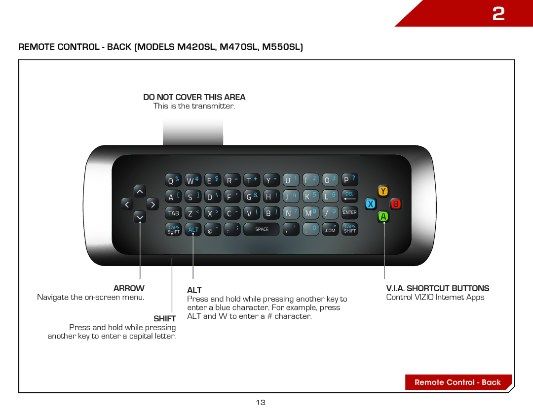 Vizio M370SL, M320SL warranty Remote Control Back Models M420SL, M470SL, M550SL, Shift 