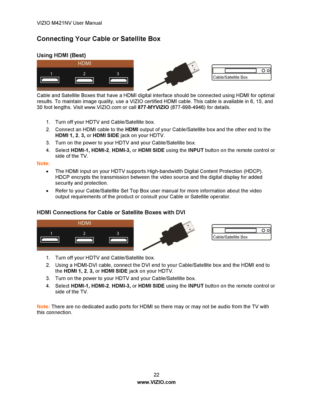 Vizio M421NV manual Connecting Your Cable or Satellite Box, Using Hdmi Best 