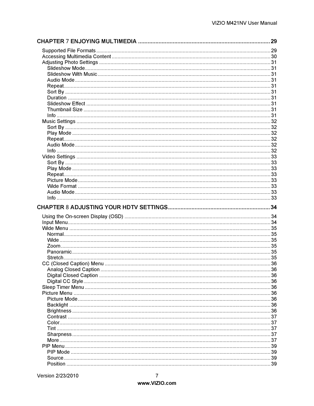 Vizio M421NV manual Chapter  Enjoying Multimedia 