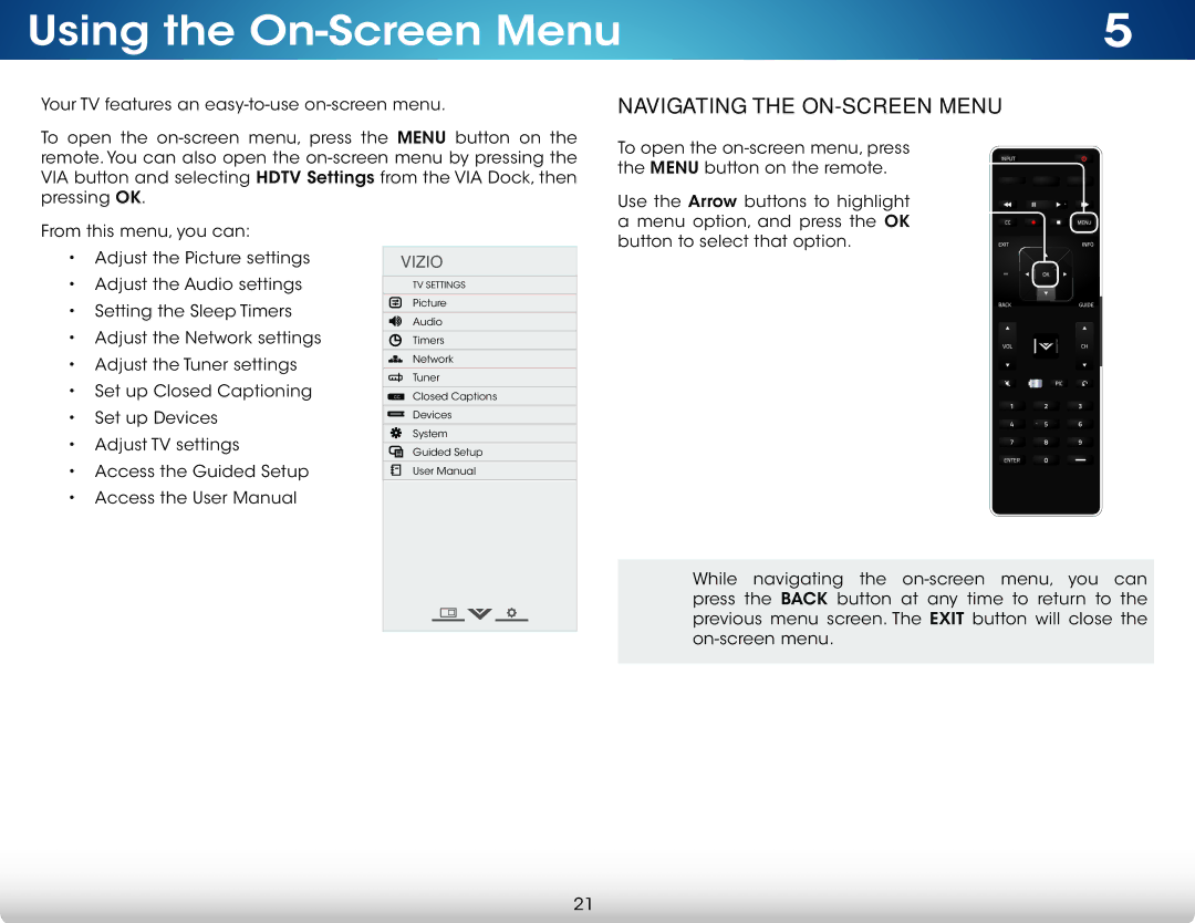 Vizio M422i-B1 user manual Using the On-Screen Menu, Navigating the On-Screen Menu 