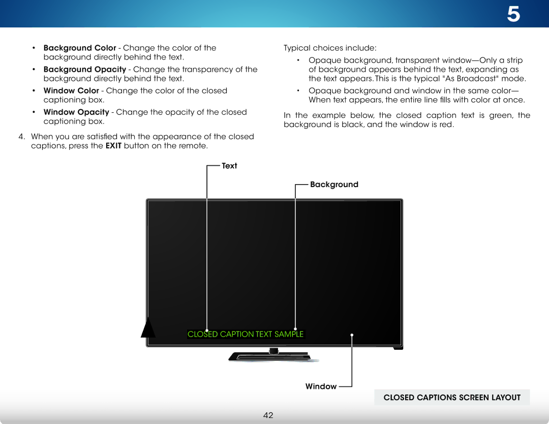 Vizio M422i-B1 user manual Closed caption text sample 