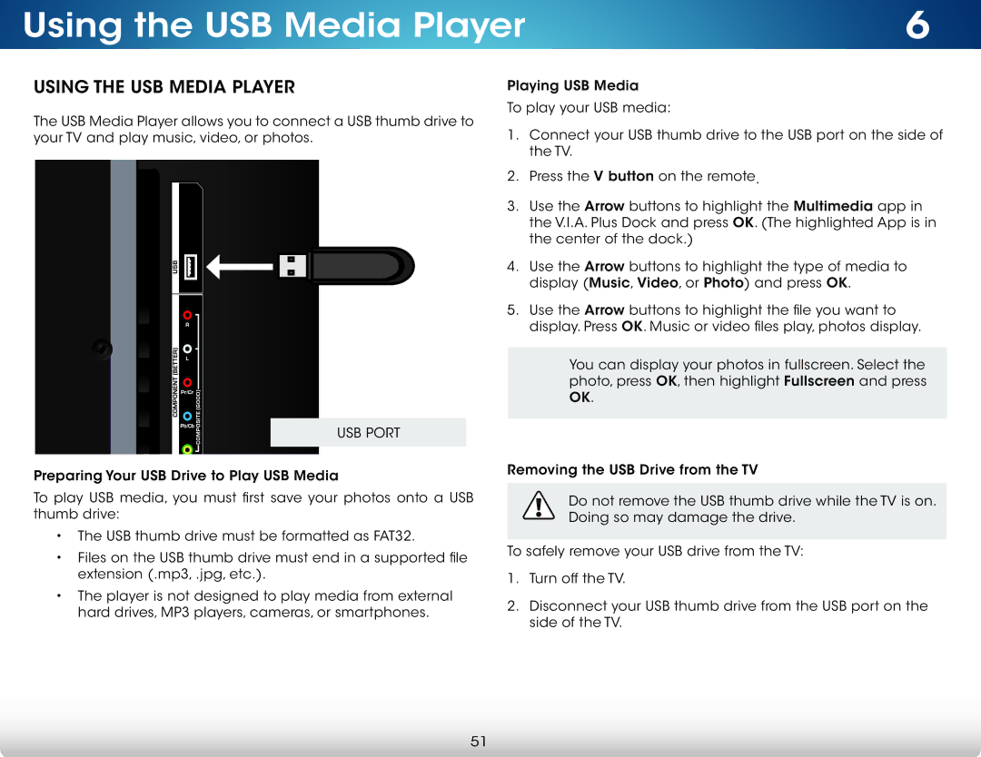 Vizio M422i-B1 user manual Using the USB Media Player, USB Port 