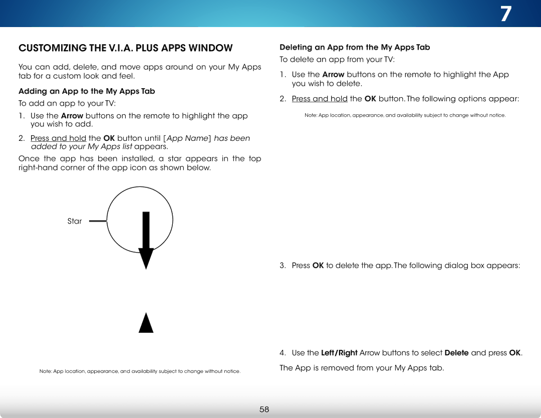 Vizio M422i-B1 user manual Customizing the V.I.A. Plus Apps Window 