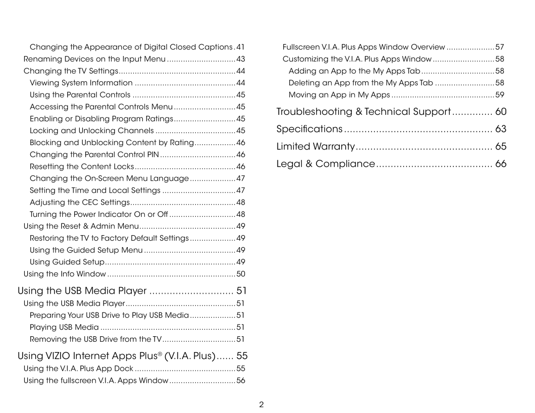 Vizio M422i-B1 user manual Using the USB Media Player, Using Vizio Internet Apps Plus V.I.A. Plus 