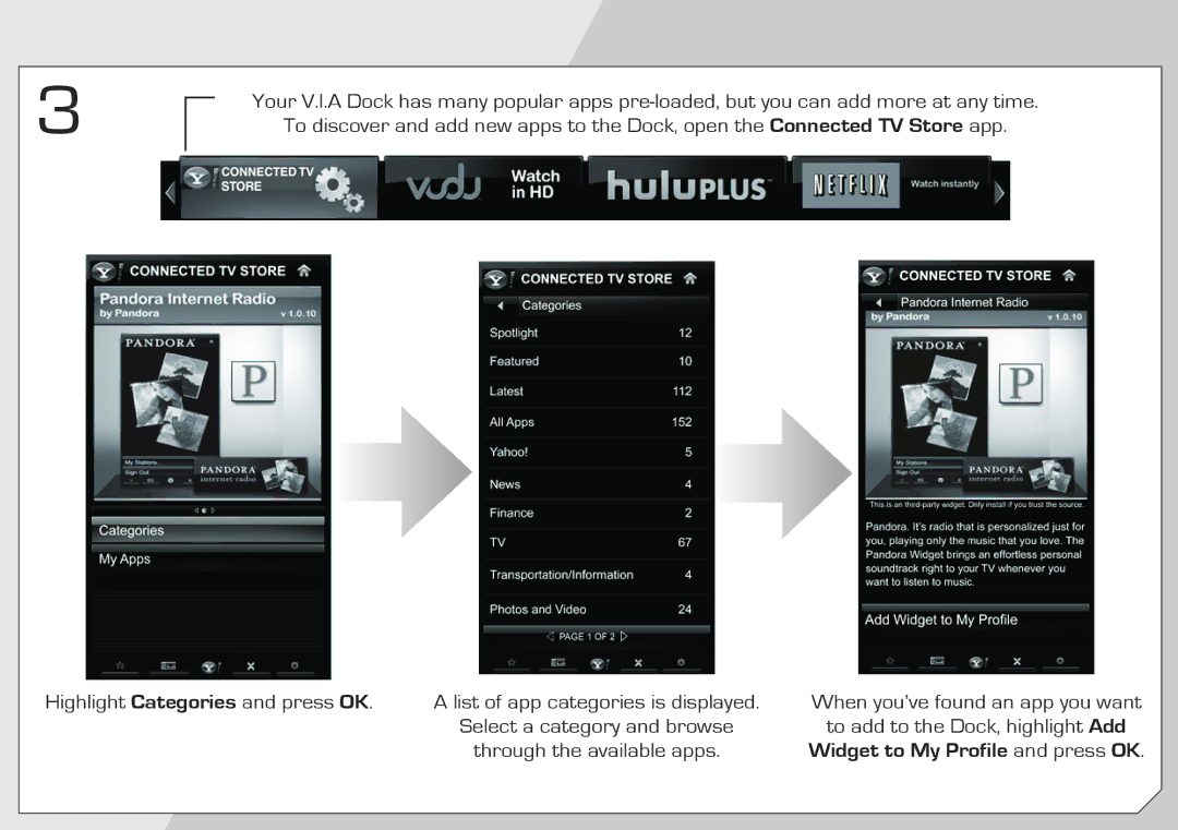 Vizio M470VSE quick start Widget to My Profile and press OK 